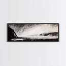 Misty Ocean, Coastal Hills, Foggy Landscape, Framed Canvas Print, Black and White Art, Monochrome Painting, Nature Wall Art, Office Decor