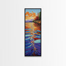 Sunset Water, Church View, Serene Horizon, Framed Canvas Print, abstract water reflections, spiritual art, peaceful living room wall decor