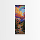 Rainbow Mountains, Sunset, Reflection, Framed Canvas Print, Rainbow landscape canvas, colorful scenic view, cabin wall art, mountain decor