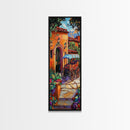 Cart Villa, Garden, Framed Canvas Print, Vibrant Mexican courtyard with wooden cart painting, hacienda decor, hallway rustic wall art