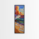 Wave Surf, Sunset, Canvas Print, Vibrant crashing wave at sunset painting, beach lover decor, bold coastal art, beach house wall art