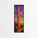 Fire Dusk, Mountains Vibrant – Scenic Bonfire Painting, Vibrant Nature Decor, Framed Canvas Print, Autumn Outdoor Living Room Art