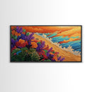 Beach Flowers, Sunset, Coastal Decor Canvas Print, Colorful Ocean Landscape, Tropical Boho Art, Living Room Beach Wall Art