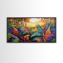 Jungle, Colorful, Leaves, Bold tropical jungle scene with vibrant foliage and golden sunlight, Canvas Print, boho bedroom wall art