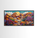Coastal Garden, Rocks, Framed Canvas Print, Seaside nature landscape wall decor, Kitchen Wall Art, coastal art, vibrant summer vibe