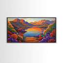 Lake Sunset, Desert, Mountains, Framed Canvas Print, colorful landscape wall decor, boho living room art, nature lovers gift