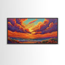 Sunset Ocean, Sky, Framed Canvas Print, Vibrant sunset ocean wall decor, clouds seascape painting, Living Room Wall Art, boho art