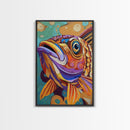 Fish Colorful, Tropical, Bold, Framed Canvas Print, vibrant ocean art, coastal bathroom decor, abstract tropical fish painting, boho beach