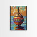 Buoy Sea, Sunset, Nautical Ocean Wall Art, Beach House Decor, Coastal Colorful Accent, Tropical Framed Canvas Print