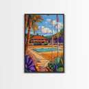 Resort Courts, Palms, Canvas Print, Tropical travel art, boho outdoor decor, living room wall art, vacation dreamscape, palm tree landscape