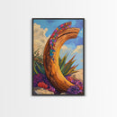 Driftwood, Woven Textile, Desert Sky, Framed Canvas Print, rustic wall art, southwest decor, colorful boho style, Entryway Wall Art