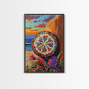 Mandala Sun, Beach Sunset, Boho Symbolism, Coastal Meditation Art, Zen Decor, Living Room Wall Art, Canvas Print, Colorful Texture