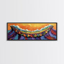 Carnival Wave, Festive Ocean, Playful Waters, Framed Canvas Print, beach bathroom art, coastal fun painting, surf wall decor
