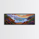 Crashing Waves Painting, Rocky Shoreline View, Sunset Coastal Landscape, Framed Canvas Print, Nautical Art, Living Room Decor