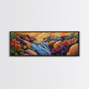 Waterfall Garden Scene, Colorful Floral Cascade, Fantasy Nature Artwork, Framed Canvas Print, Vibrant Bathroom or Entryway Art