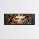 Autumn Lake View, Forest Path, Mountain Vibe, Framed Canvas Print, Fall Wall Art, Boho Landscape, Cozy Living Room Decor