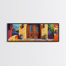 Spanish Doorway Scene, Rustic Entrance Art, Bold Exterior Decor, Framed Canvas Print, Hallway Wall Art, Mediterranean Style