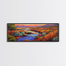 Autumn River Landscape, Colorful Nature Scene, Southwest Wall Art, Framed Canvas Print, Fall Living Room Decor, Warm Tones