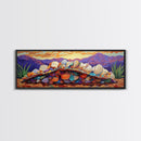 Colorful Shell Art, Coastal Mountain Decor, Ocean Nature Vibes, Beach Shell Wall, Framed Canvas Print, Living Room Coastal Boho Art