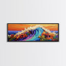 Tropical Surf, Floral Ocean, Hibiscus Wave, Vibrant Beach, Canvas Print, Bathroom Wall Art, Island Decor, Bright Summer Art