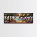 Coastal Trees, Ocean View, Beach Path, Vibrant Foliage, Framed Canvas Print, beach house decor, nature wall art, coastal living room style