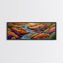 Waterfall Path, Desert Stream, Colorful Bushes, Sunset Flow, Framed Canvas Print, nature inspired art, spa room decor, zen wall style