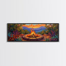 Mountain Campfire Glow, Forest Bonfire Scene, Sunset Wilderness Art, Canvas Print, Autumn Living Room Decor, Rustic Outdoor Vibe