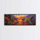 Autumn Bonfire Gathering, Vibrant Landscape, Colorful Fall Forest, Framed Canvas Print, Cabin Decor, Rustic Wall Art, Cozy Fall Art