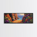 Coastal Path, Sunset Beach, Ocean Rocks, Canvas Print, Colorful Seascape Wall Art, Beach House Decor, Tropical Boho Living Room Art