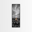 Beach Bonfire Glow, Coastal Campfire Art, Sunset Ocean Scene, Framed Canvas Print, Autumn Decor, Rustic Living Room Wall Art