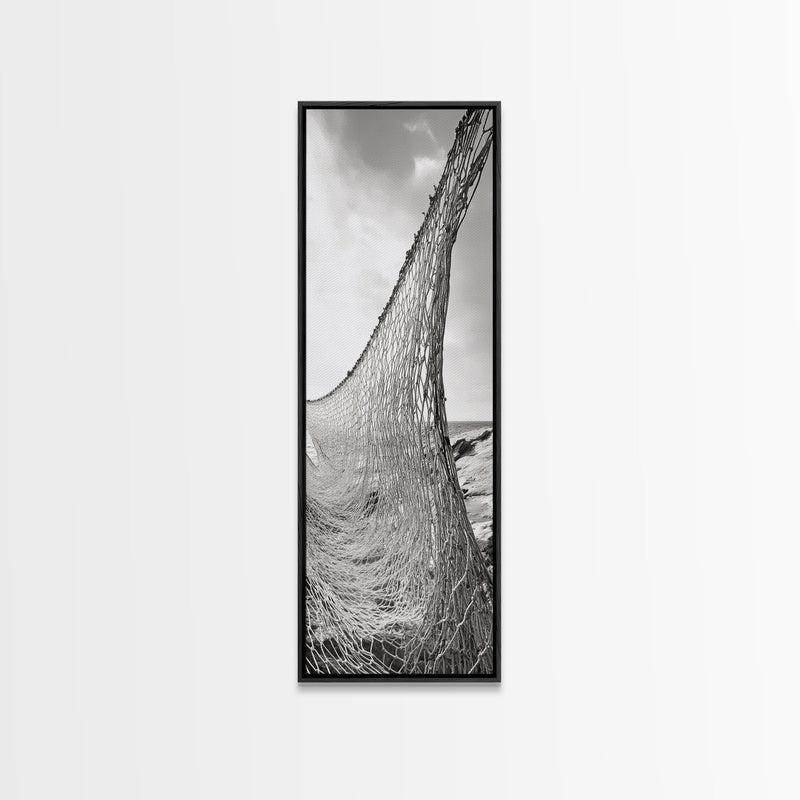 decorative black fishing net Fishing Net, Coastal Weave, Nautical Wall, Canvas Print, Seaside wall