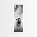 Floating Cabin, Water House, Tranquil Escape, Framed Canvas Print, Serene lake house wall art, Cabin decor, Nature minimalist bathroom print