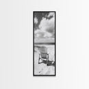 Ocean View Chair, Sandy Dunes, Seaside Retreat, Minimalist Beach, Calm Vibes, Framed Canvas Print, Bedroom Wall Art, Coastal Cottage Style