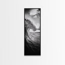 Ocean Wave Curl, Black White Surf, Modern Coastal Art, Bathroom Beach Decor, Framed Canvas Print, Minimalist Wall Style, Living Room Art