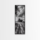 Rustic Cabin, Countryside Road, Farm Field, Palm Trees, Framed Canvas Print, Farmhouse Entryway Wall Art, Fall Landscape,  Den Wall Art