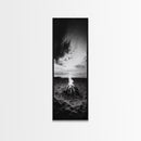 Peaceful Beach Fire, Twilight Shore, Ocean Ember, Tranquil Seascape, Framed Canvas Print, Autumn Wall Art, Rustic Nature Room Decor
