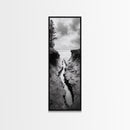 Coastal Crevice, Ocean Stream, Moody Nature, Rugged Beauty, Framed Canvas Print, Minimalist Beach Wall Art, Bedroom Art, Entryway Decor