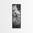 Mountain Beach Path, Cloudy Sky Landscape, Black and White Nature Scene, Framed Canvas Print, Entryway Fall Coastal Wall Decor