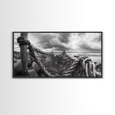 Fishing Net, Stormy Shore, Maritime Nostalgia, Rugged Rope Art, Framed Canvas Print, Nautical Living Room Wall Decor