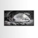 Frozen Ice Cave, Arctic Nature Art, Black and White Winter, Canvas Print, Holiday Wall Art, Nordic Cabin Decor, Winter Aesthetic