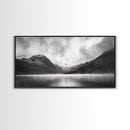 Mountain Lake, Misty Valley, Nature Serenity, Moody Landscape, Framed Canvas Print, Living Room Wall Art, Rustic Cabin Aesthetic