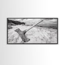 Axe in Sand, Abandoned Tool Scene, Rustic Coastal Mood, Framed Canvas Print, Cabin Wall Art or Moody Fall Living Room Decor, Bathroom Wall Art