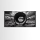 Storm Drain Pipe, Industrial Perspective, Moody Cloudscape, Framed Canvas Print, Urban Loft Decor or Dramatic Modern Wall Art