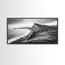 Cliffside Shoreline, Coastal Landscape Art, Ocean Horizon Scene, Canvas Print, Living Room Wall Art, Modern Seaside Minimalist Decor