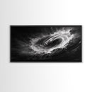 Ocean Vortex, Dramatic Waves, Sea Swirl, Storm Art, Framed Canvas Print, dark abstract art, gaming room decor, black and white power art