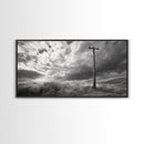 Power Pole, Rural Landscape, Stormy Sky, Country Calm, Framed Canvas Print, farmhouse entryway wall art, rustic black and white print