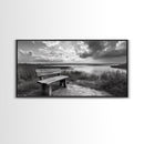 Lakeside Bench, Calm Waters, Sunset View, Canvas Print, Tranquil Nature Photography, Living Room Wall Art, Serene Outdoor Fall Landscape