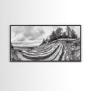 Striped Cliffs, Coastal Layers, Forest Edge, Earth Patterns, Framed Canvas Print, Nature Abstract Art, Bedroom Wall Decor