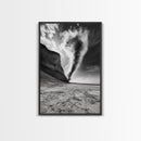 Tornado Beach Scene, Stormy Skies, Black and White Drama, Nature Photography, Framed Canvas Print, Office Wall Art, Moody Minimalist Decor