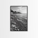 Pebble Beach, Tranquil Coastline, Coastal Stones, Sunrise Shore, Canvas Print, Bathroom Wall Art, Ocean Photography, Beach House Decor
